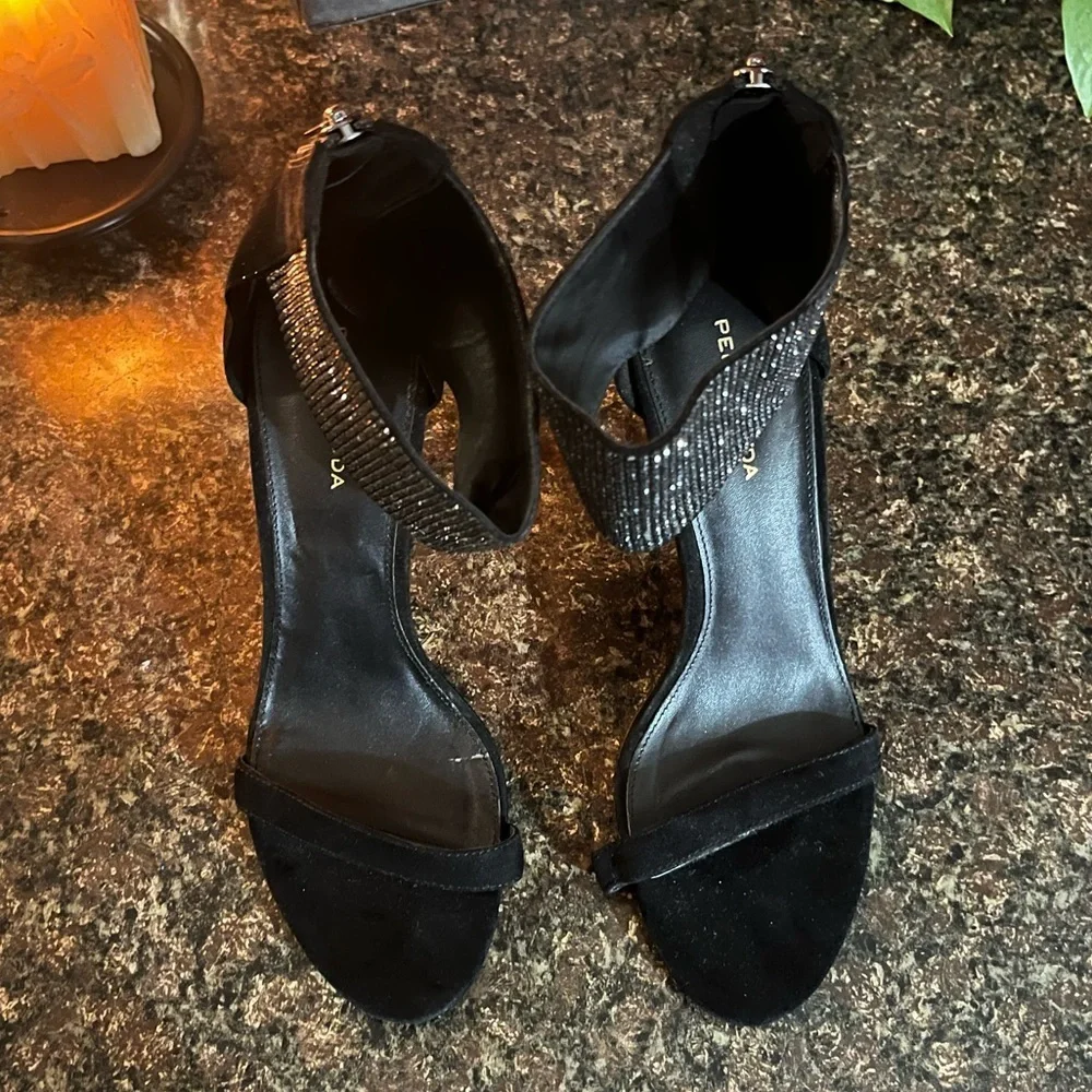 Pelle Moda Black and Silver Ankle Cuff Heels